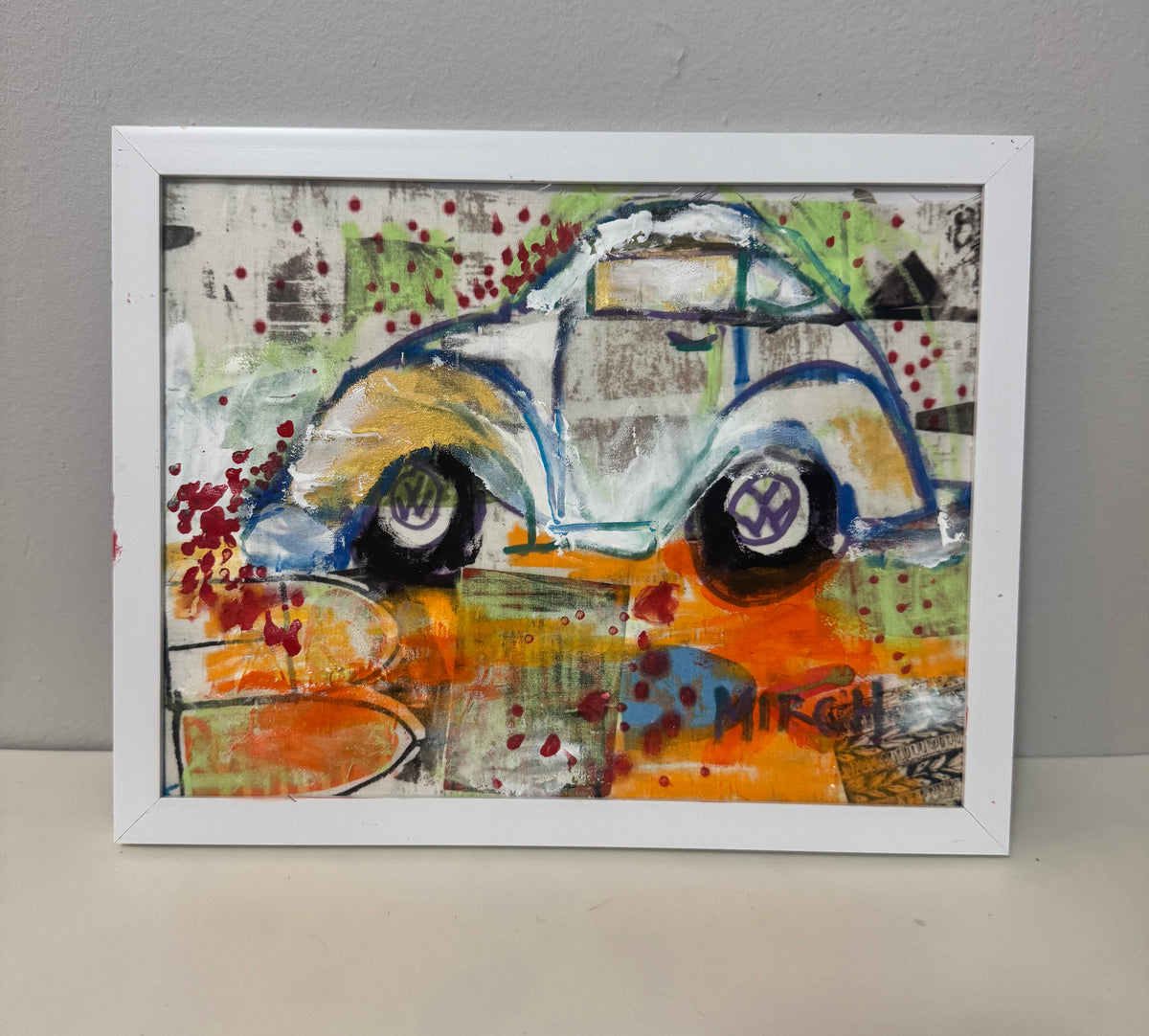 Framed Orange Village VW original painting by Mirch